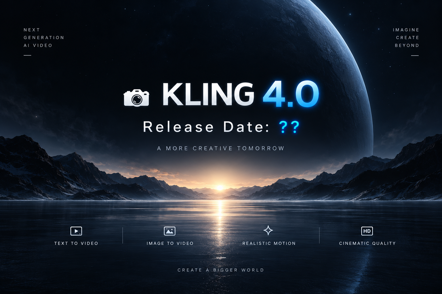 Kling 4.0 release date artwork with a cinematic night sky and horizon